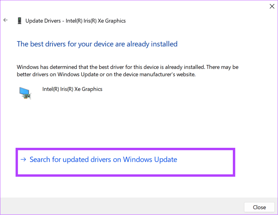 choose search for updated drivers on Windows