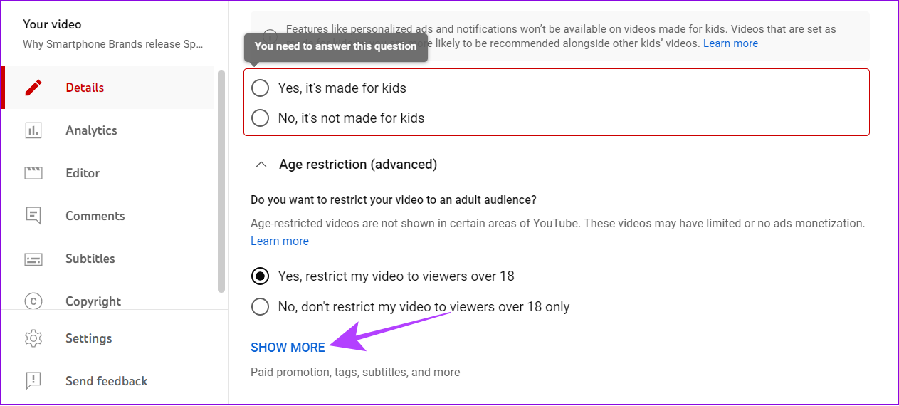 choose show more to turn off comments on YouTube