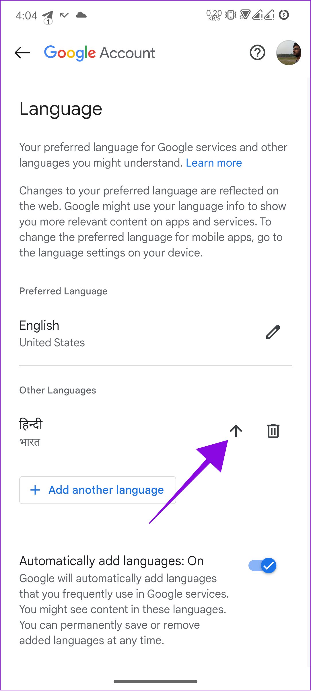 choose the arrow next to the language you want to switch