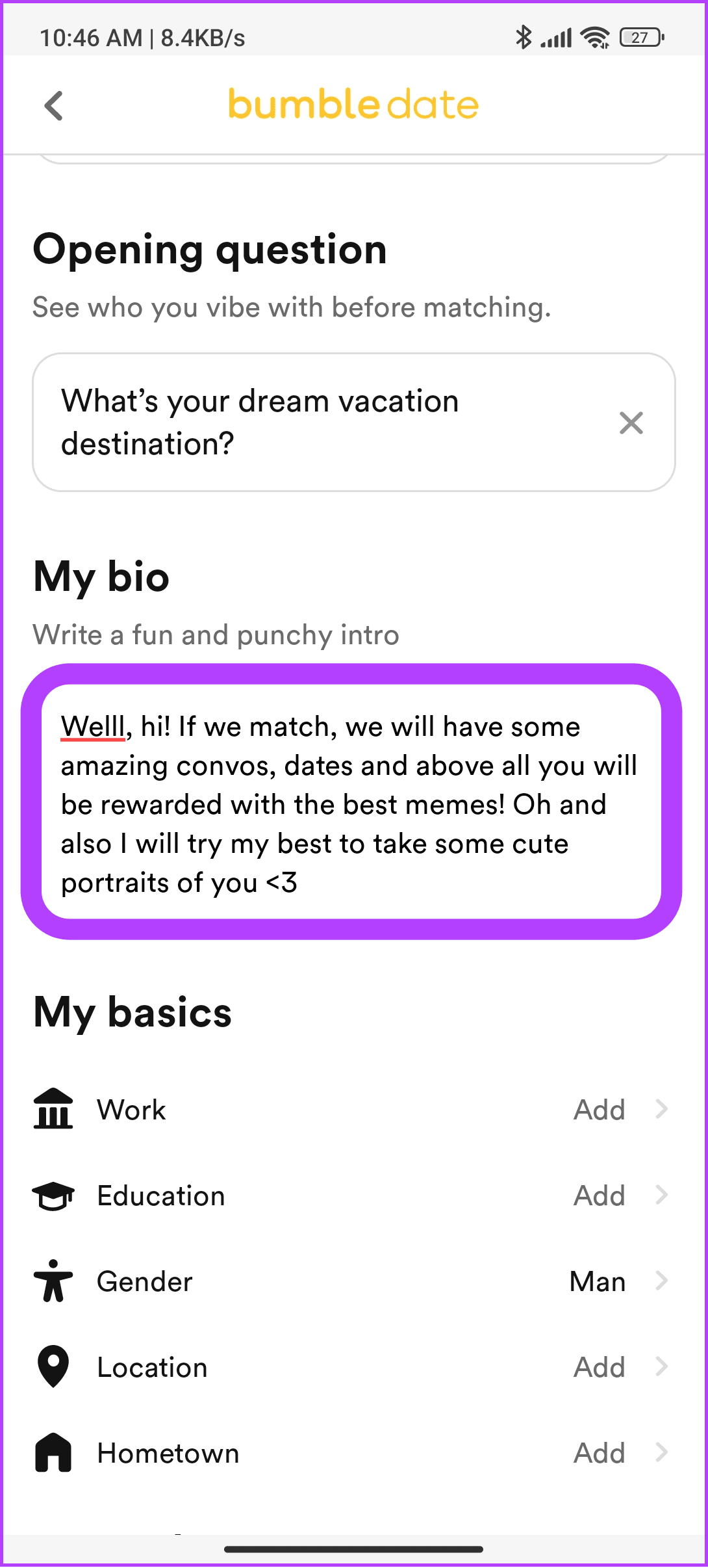 choose the bio inside the profile