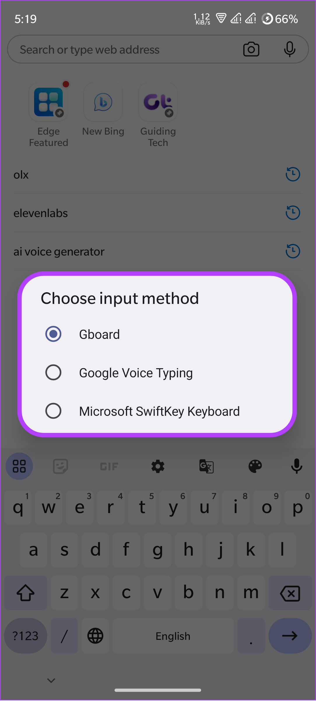 tap the change input keyboard icon