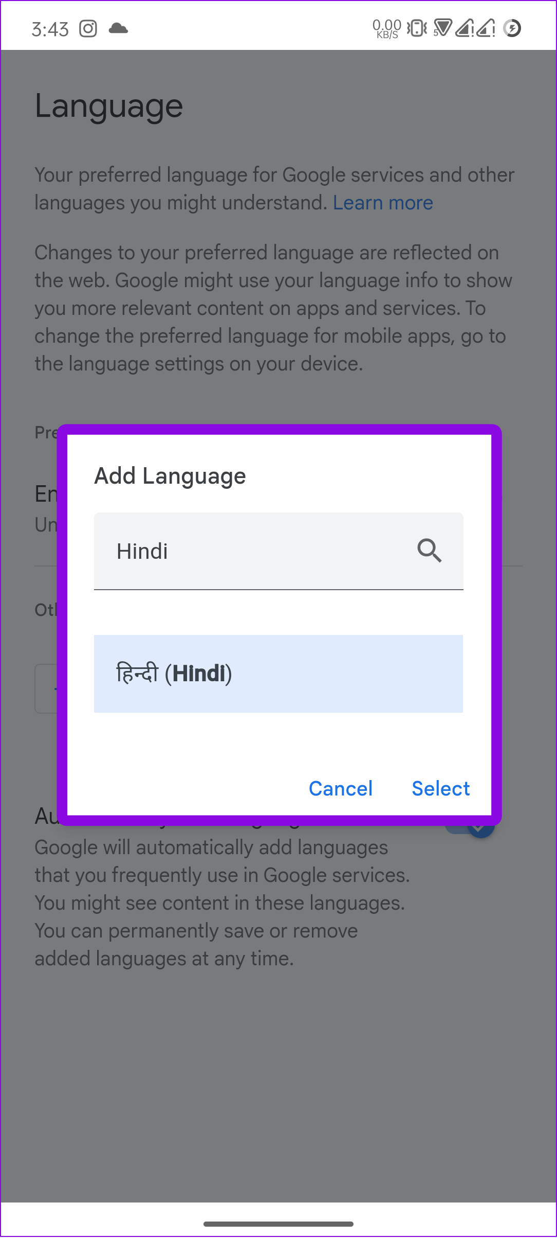 choose the language and tap select