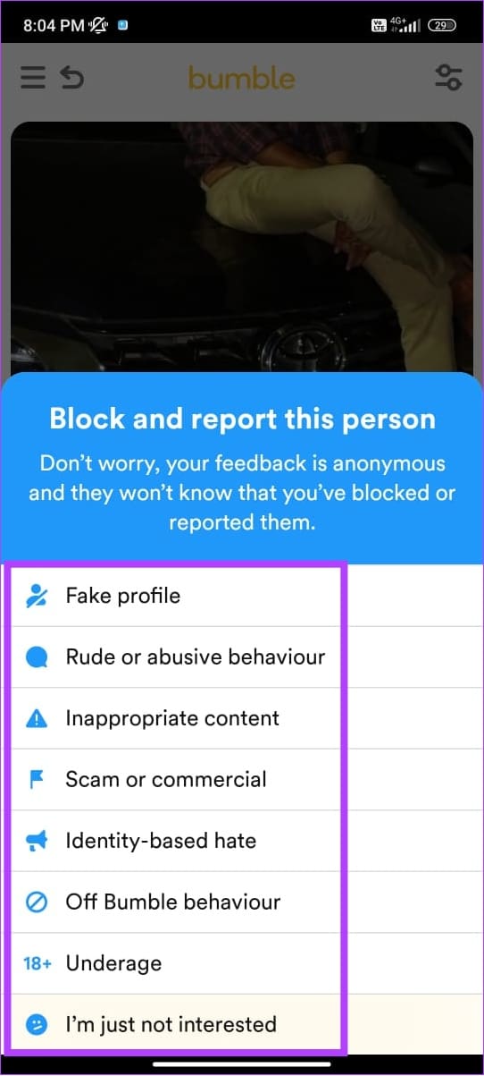 choose the reason to report