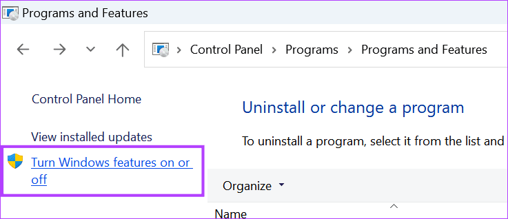 choose turn windows features on or off