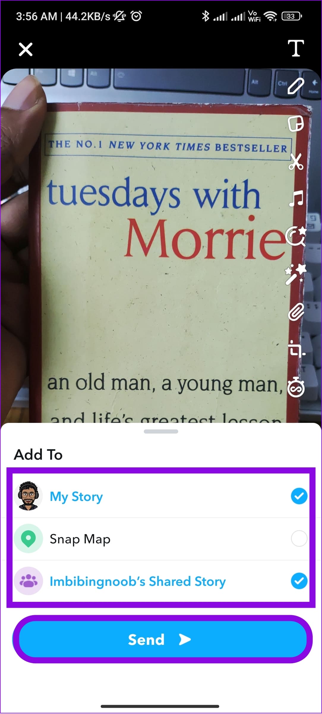 choose where you want to add the Snapchat stories to