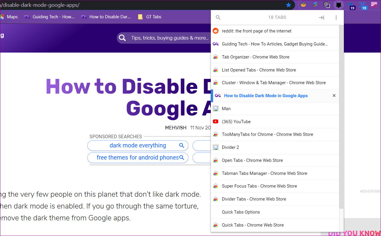 Chrome extension to view and switch between tabs 3