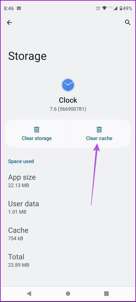 clear cache clock app android