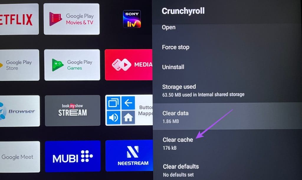 clear cache crunchyroll android tv