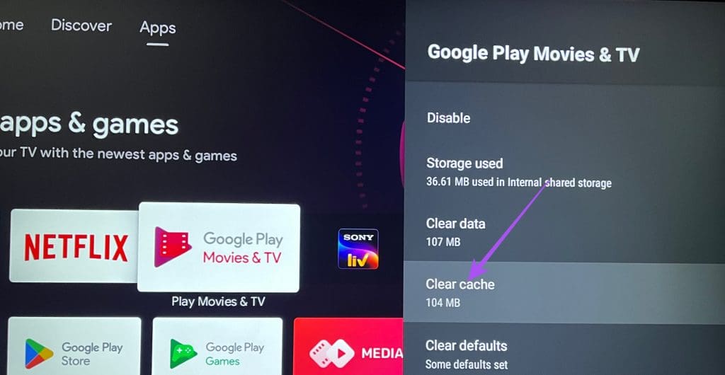 clear cache google play movies android tv