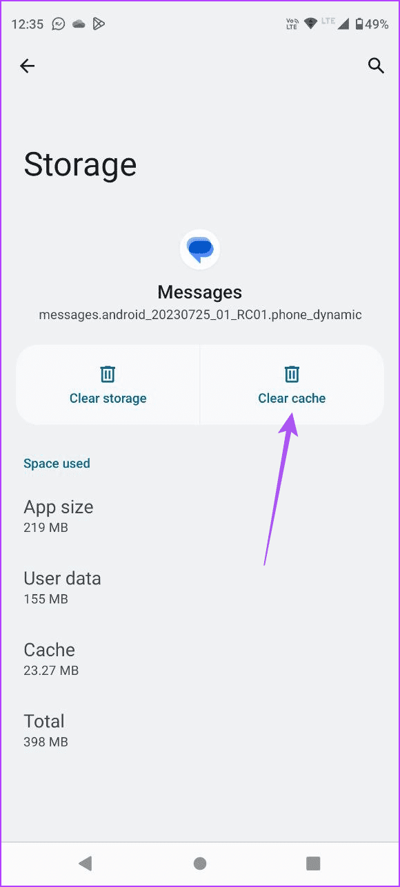 clear cache messages android 