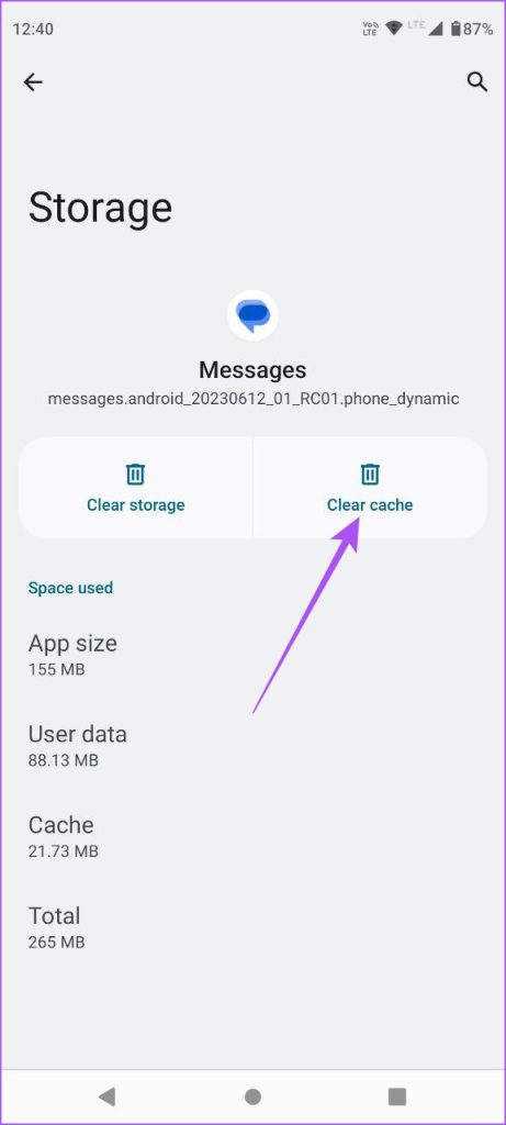 clear cache messages android
