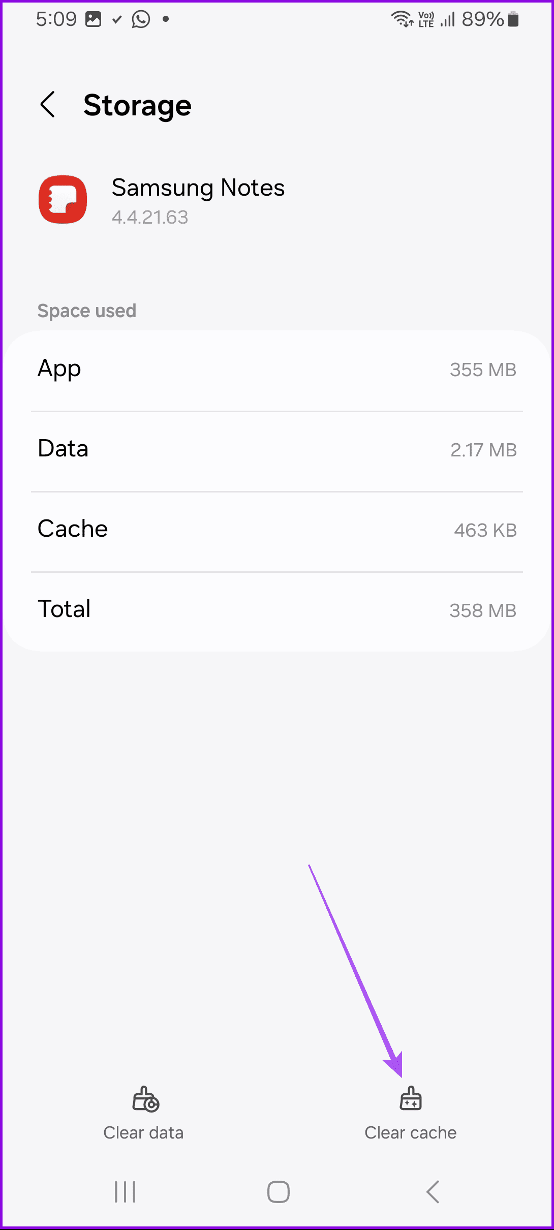 clear cache notes app samsung