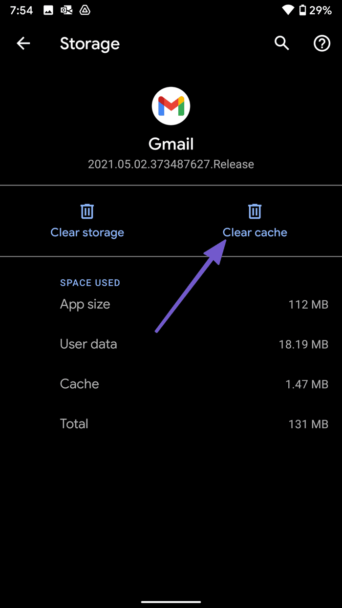 Clear cache on gmail