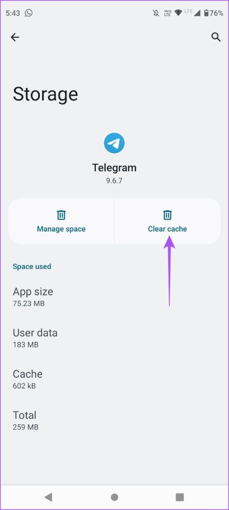 clear cache telegram android