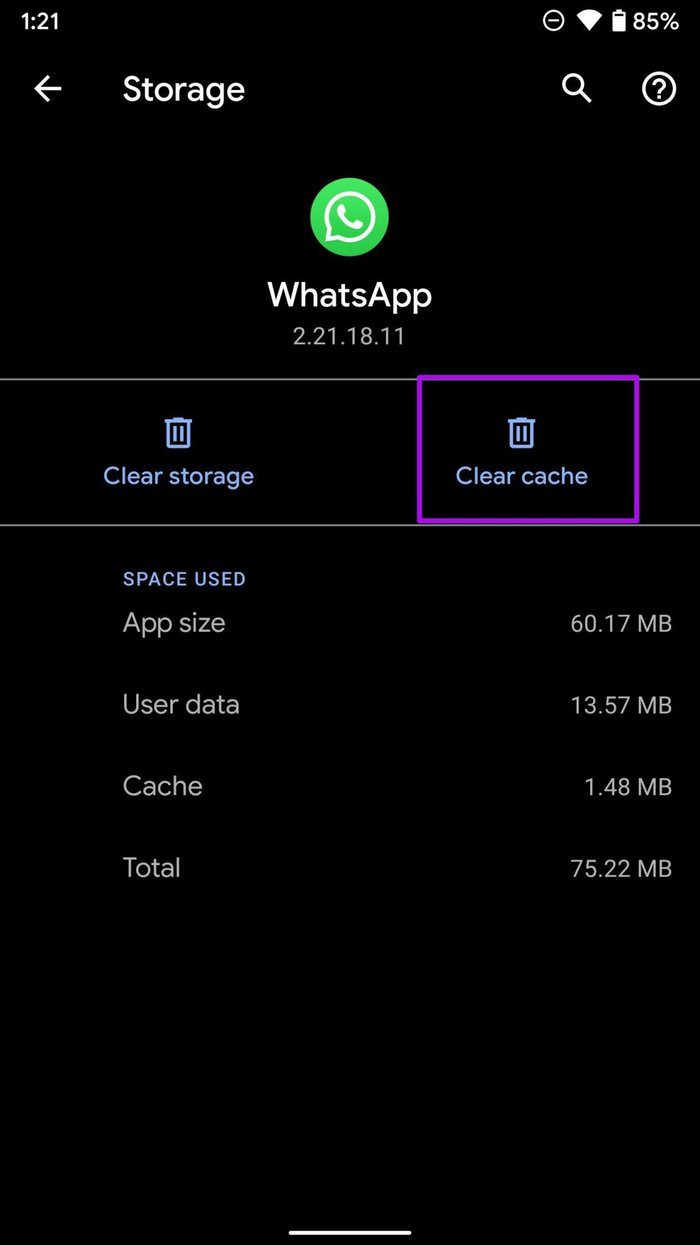 Clear cache whatsapp