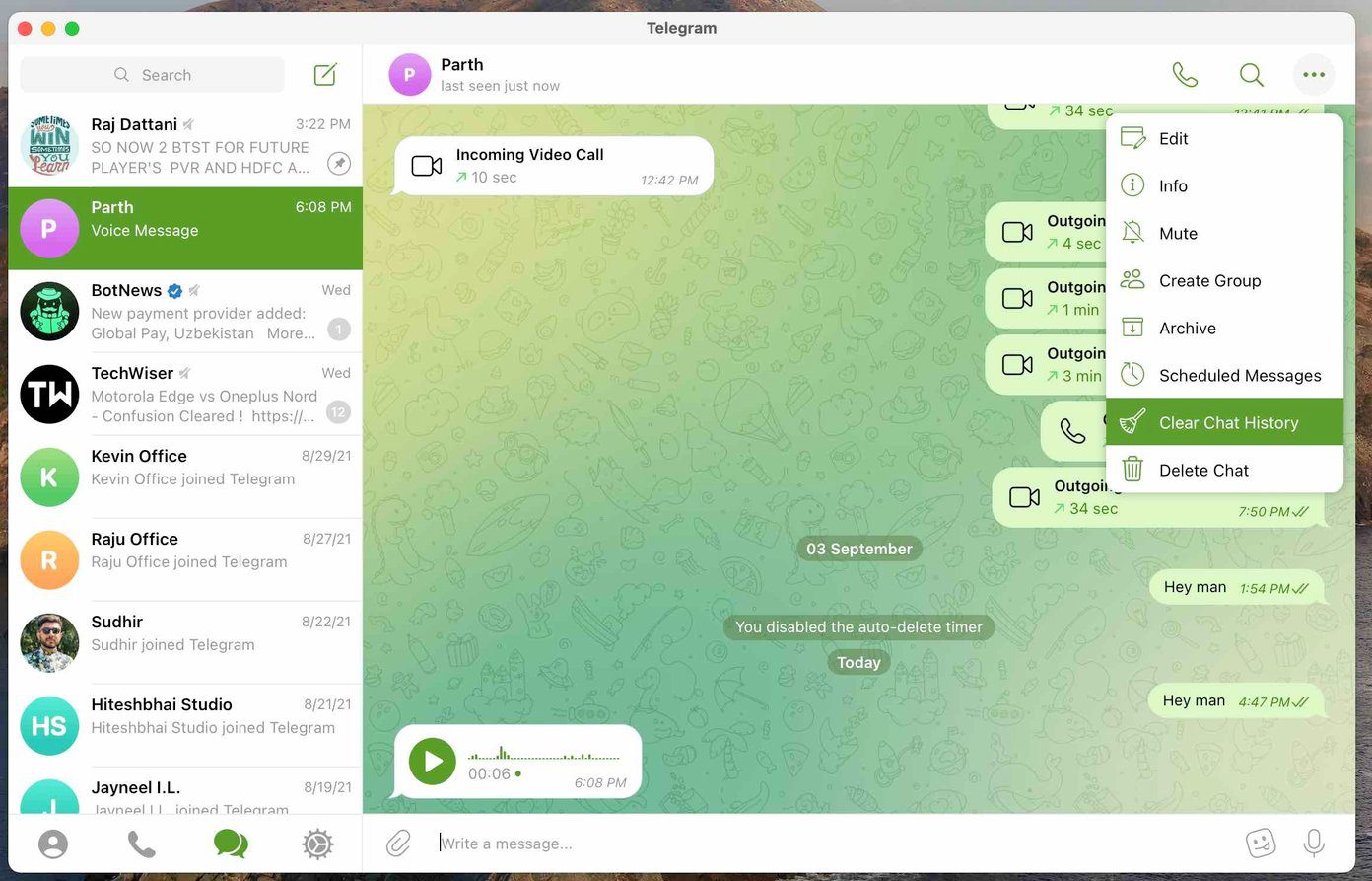 Clear chat history on telegram mac