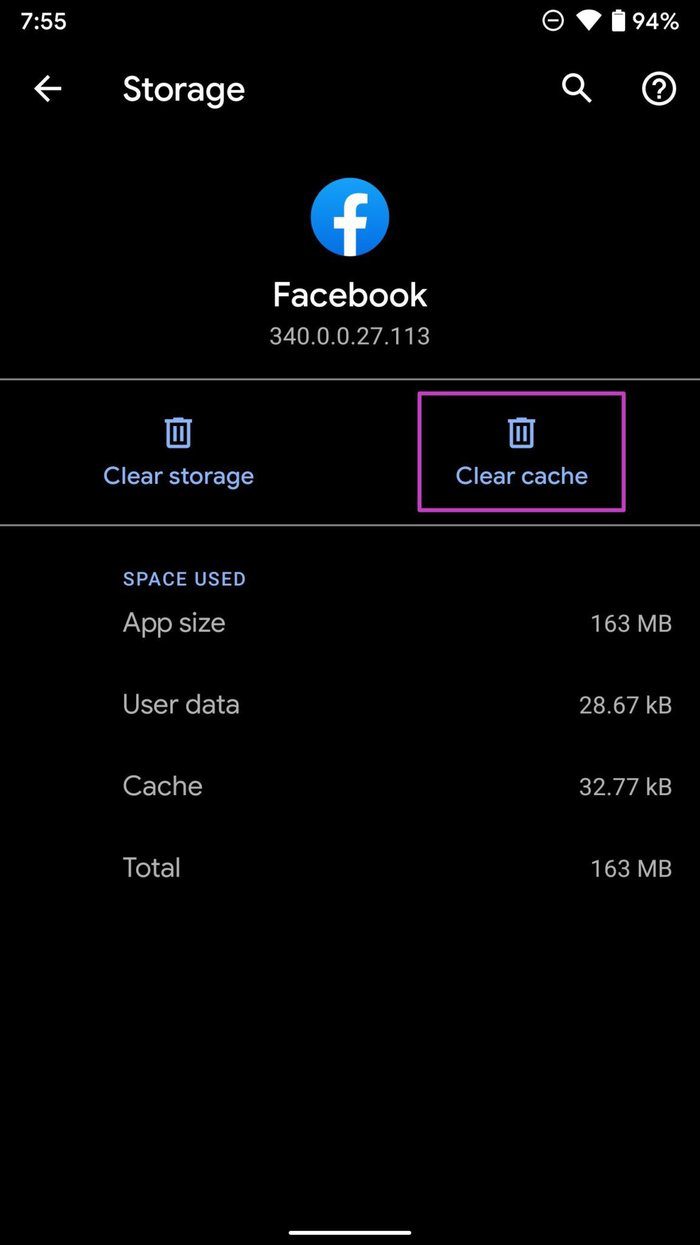 Clear facebook cache
