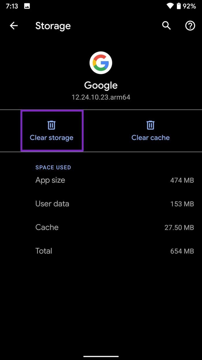 Очистить хранилище приложений Google