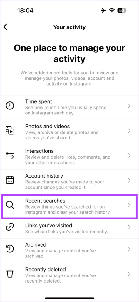 recent searches instagram