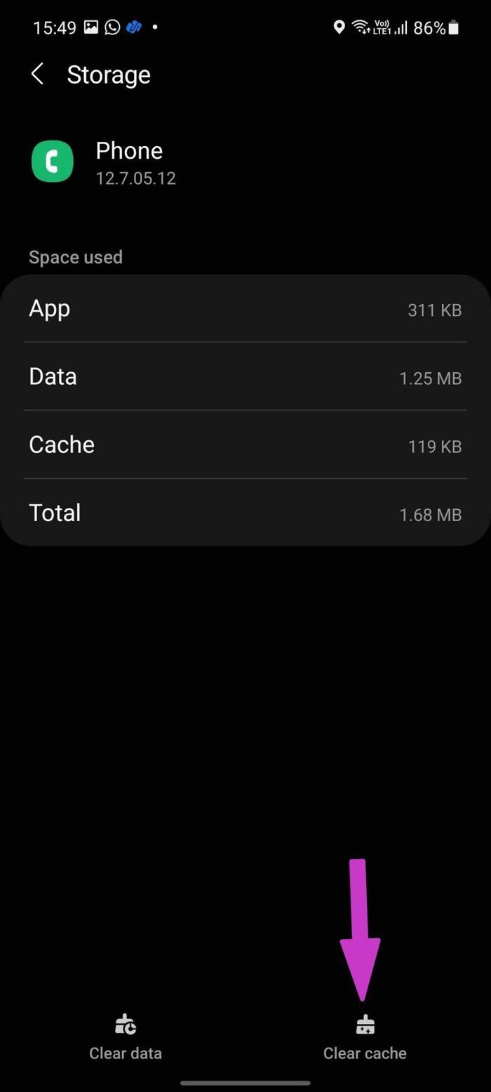 Clear phone app cache