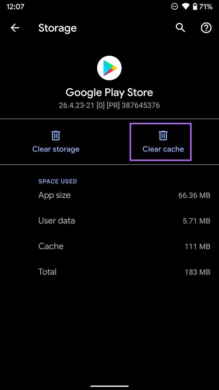 Clear play store cache