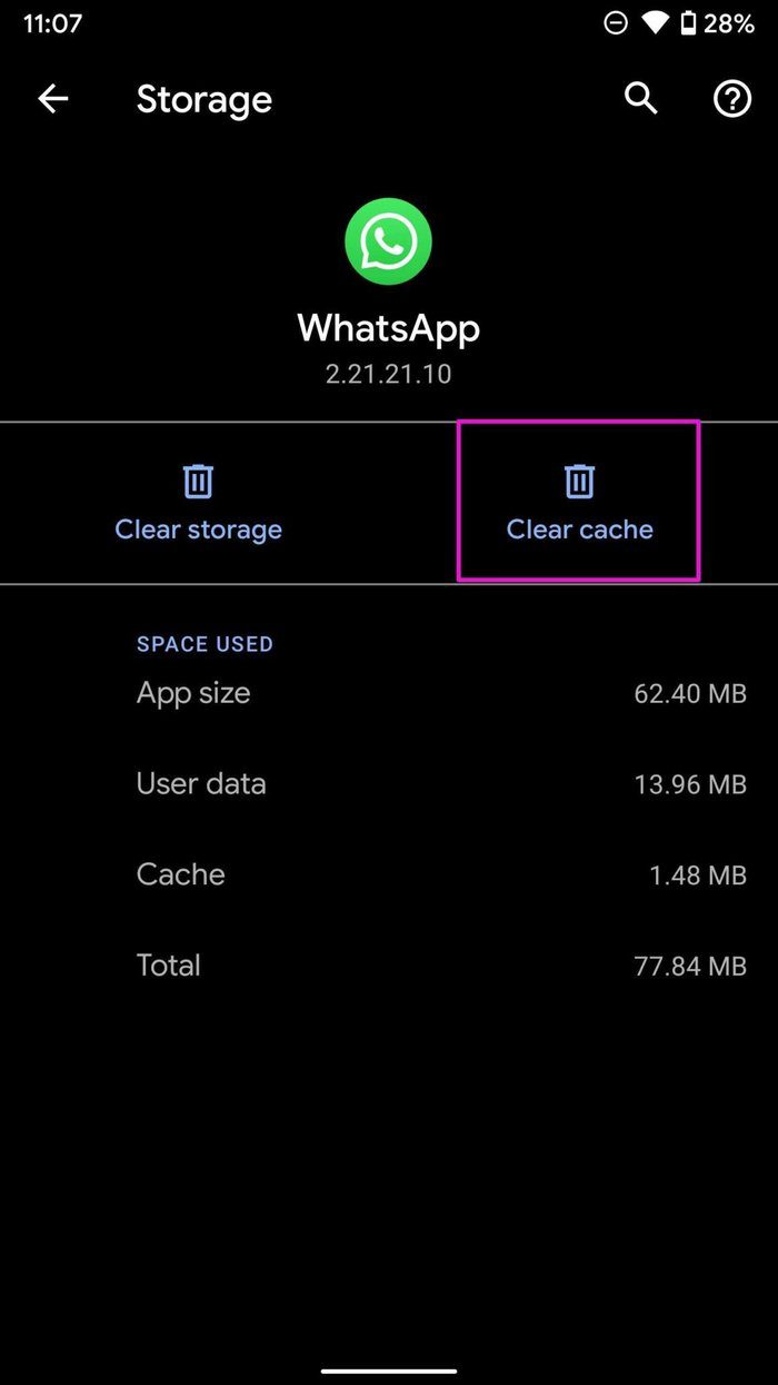 Clear whatsapp cache