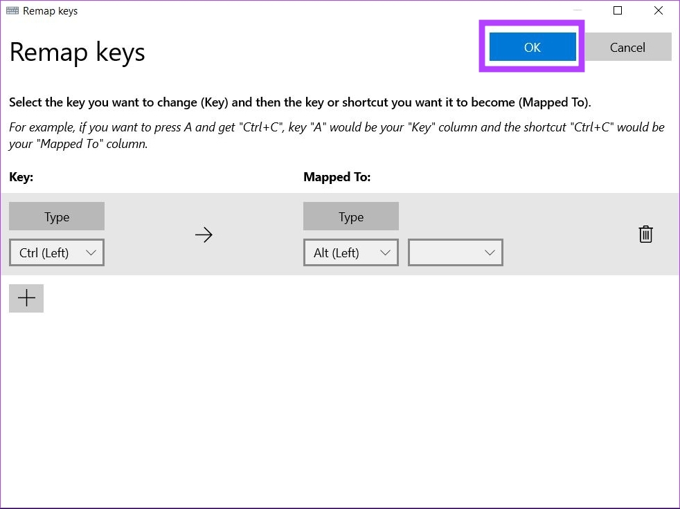change keyboard key assignment