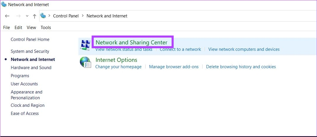 click on network and sharing center