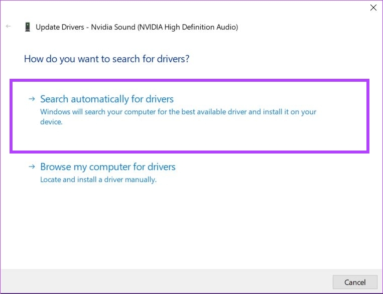 click on search automatically for drivers