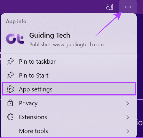 click the three dots at the top right corner and hit App settings
