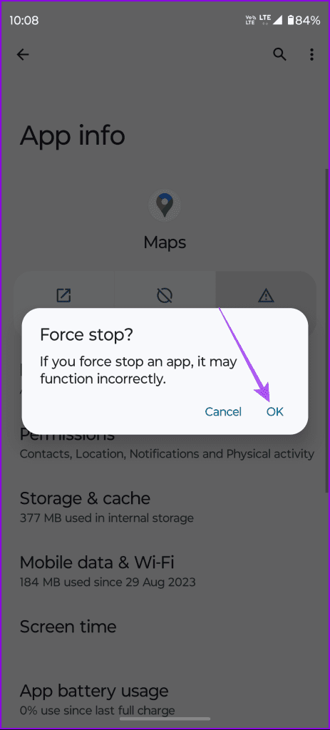 confirm force stop google maps android