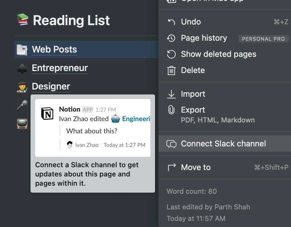 Connect notion to slack channel