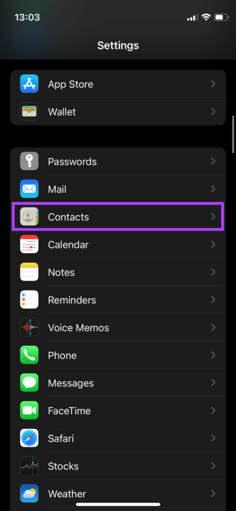 Contacts settings