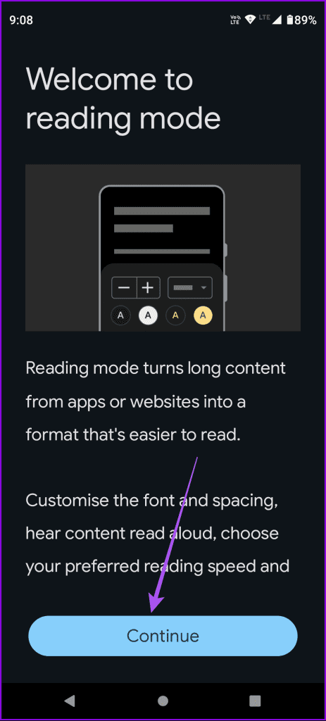 continue reading mode app setup android