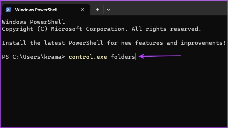 Typing control.exe folders in PowerShell