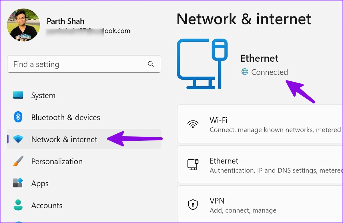 internet connection on Windows