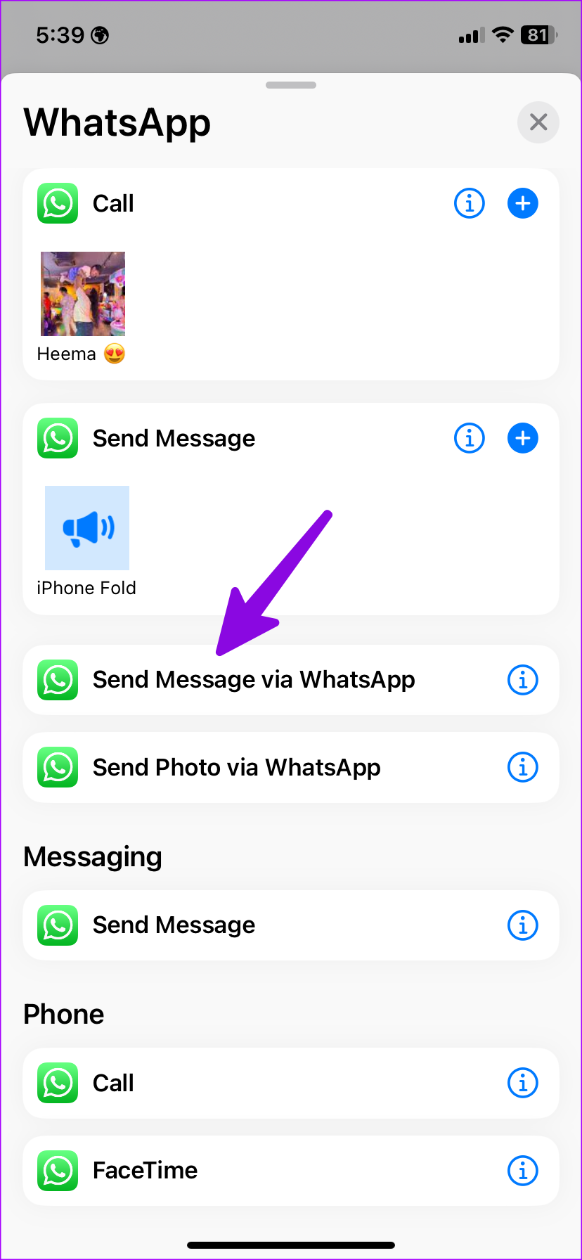 Select Send Message via WhatsApp