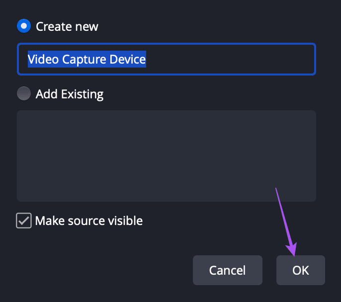 create new video capture device obs