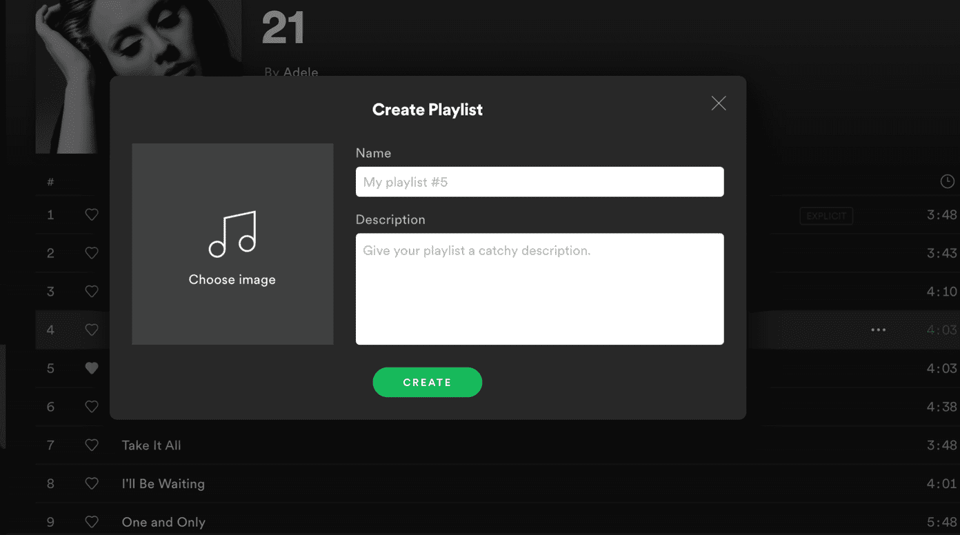 Create spotify playlist