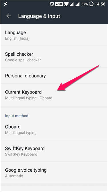 Current Keyboard Option Under Settings