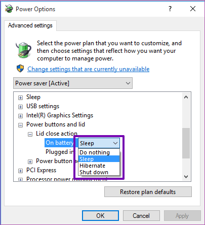Customise Windows 10 Lid Close Action Settings 13