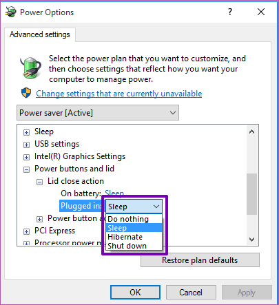 Customise Windows 10 Lid Close Action Settings 15