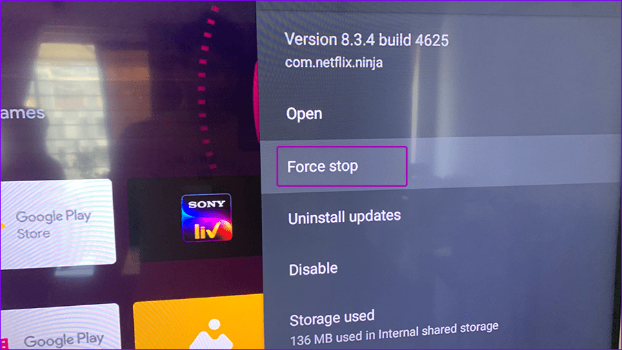 d force stop netflix on android tv