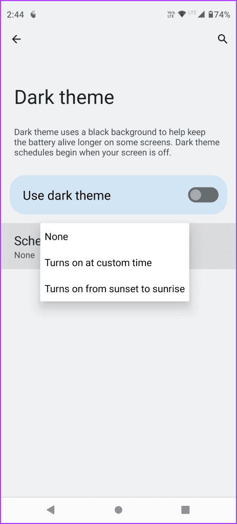 dark theme options android