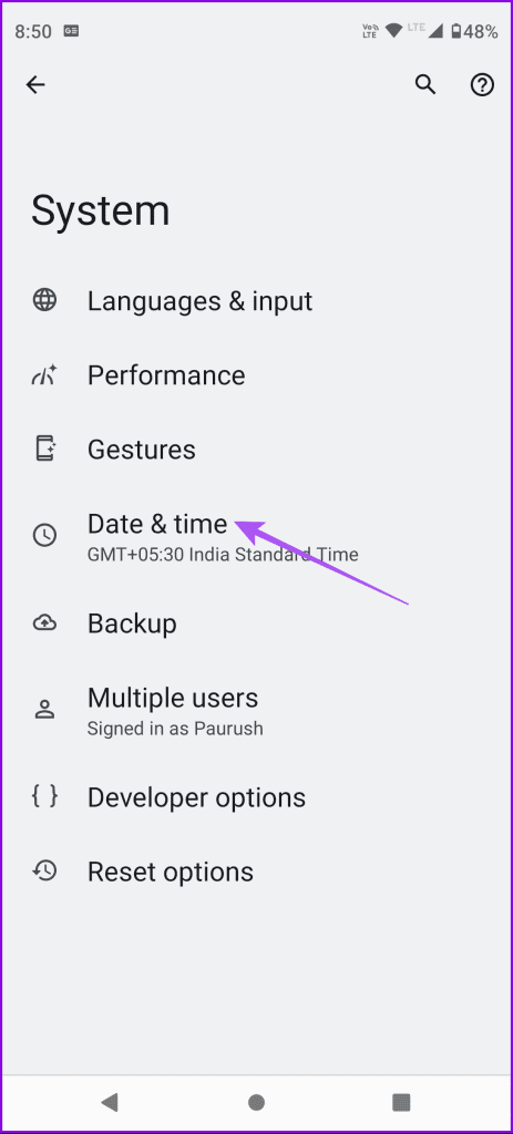 date and time settings android