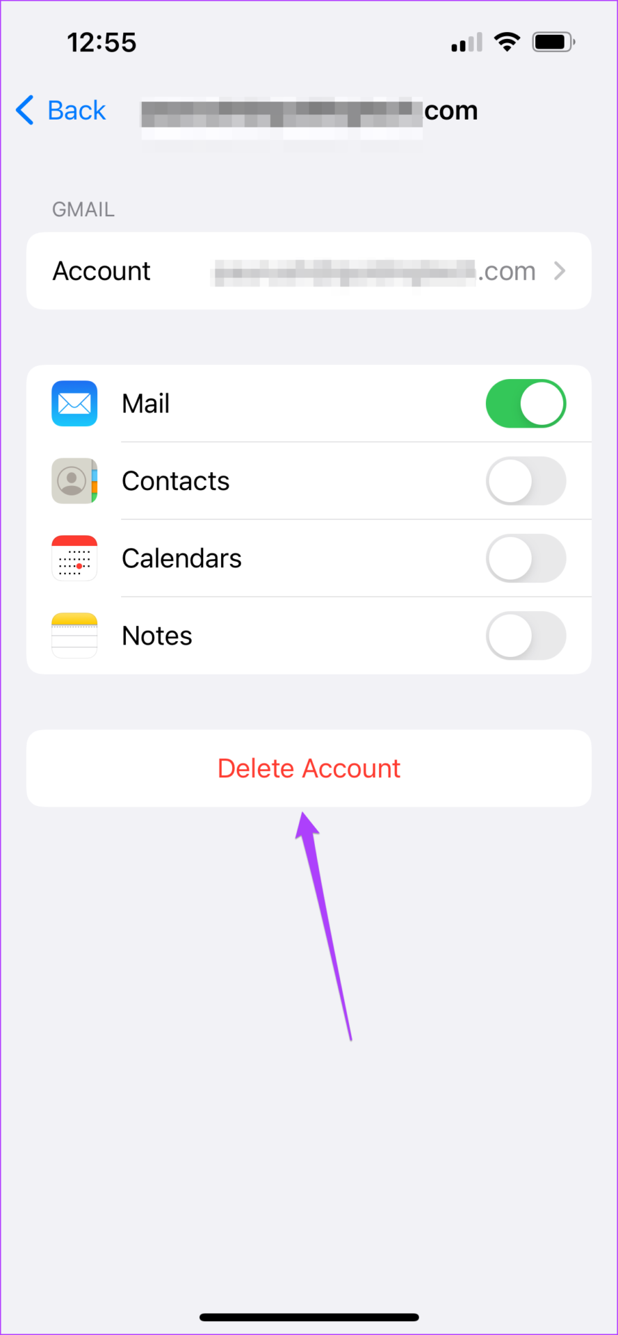 delete account mail app iphone