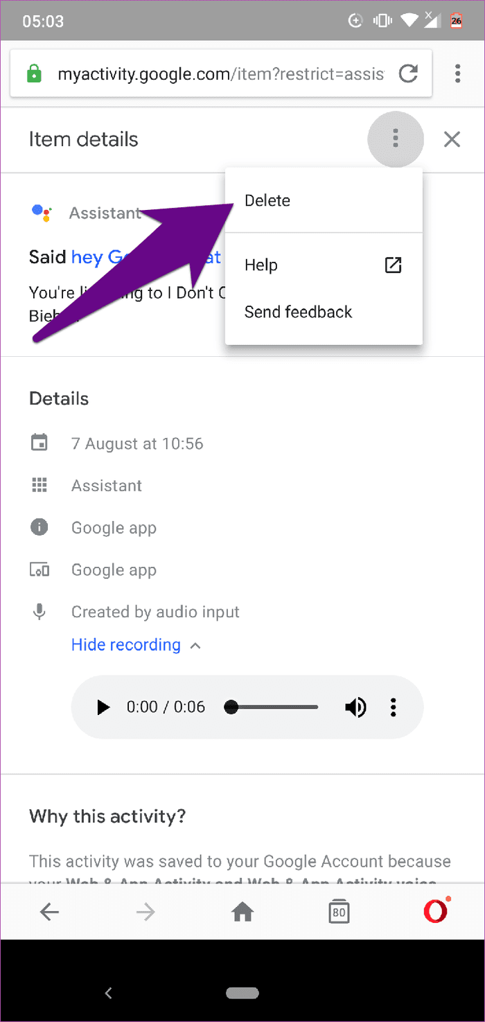 Delete Google Assistant History Android 10