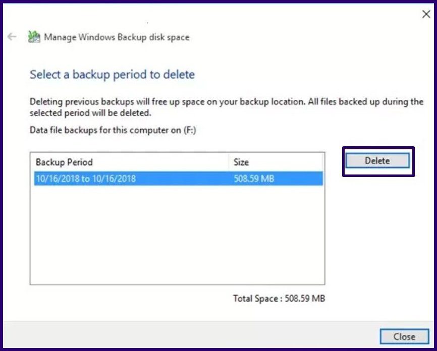 Delete old backup files windows 10 step 17