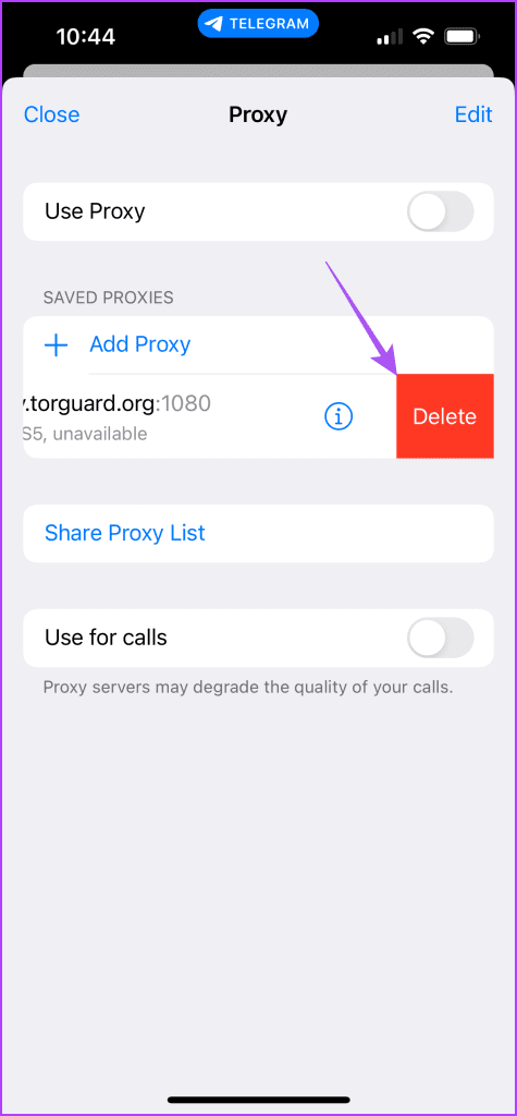 delete proxy from telegram iPhone