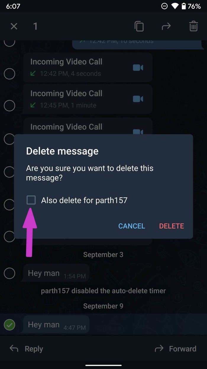 Delete telegram message for other person as well